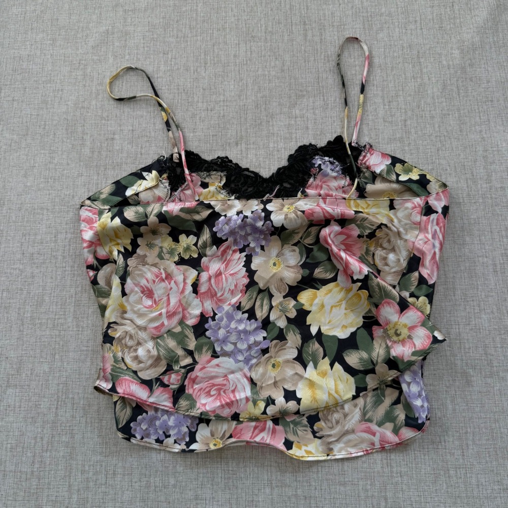 Vintage Victorias Secret Gold Label Floral Lace Beaded Camisole Top Small Black - Picture 5 of 6